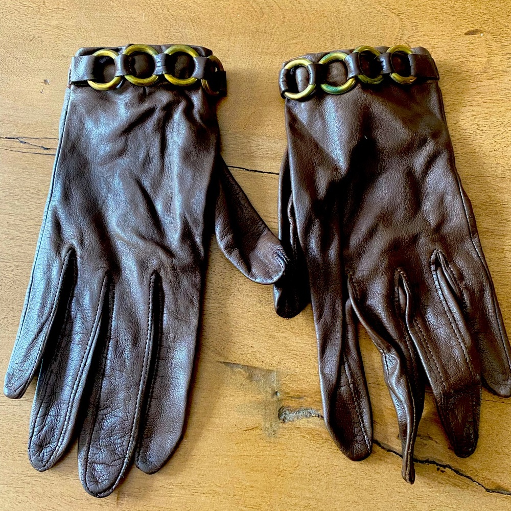 Vintage Retro Short Brown Leather Gloves